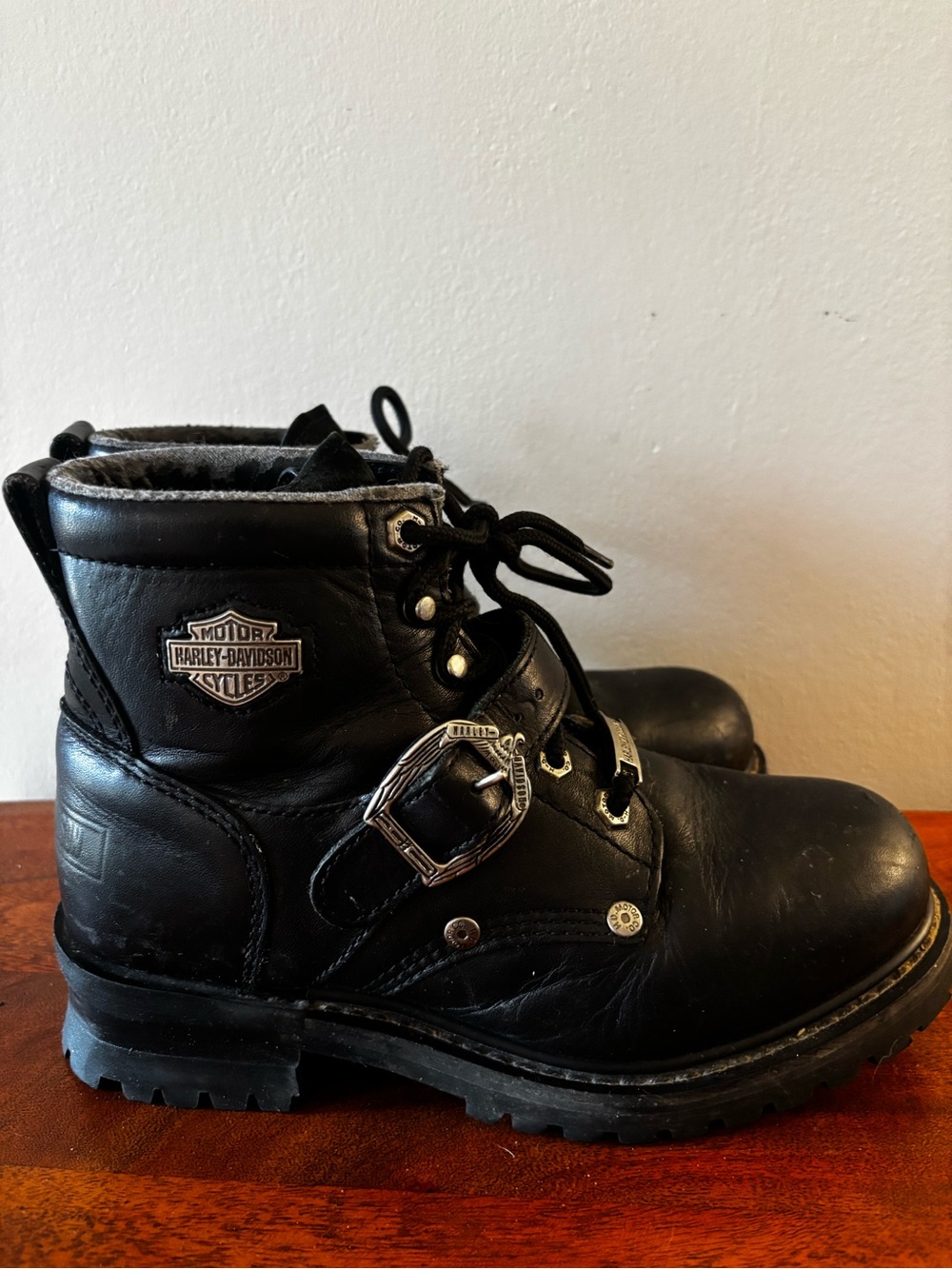 Harley-Davidson Black 7.5 Leather Motorcycle Boots Biker Moto Riding Ankle